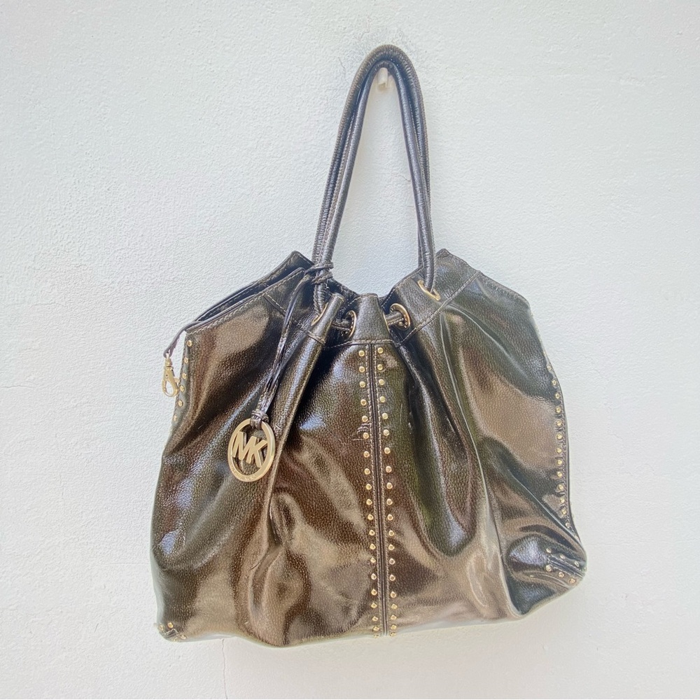Y2K Bronze Leather Studded Statement Hobo Shoulder Bag